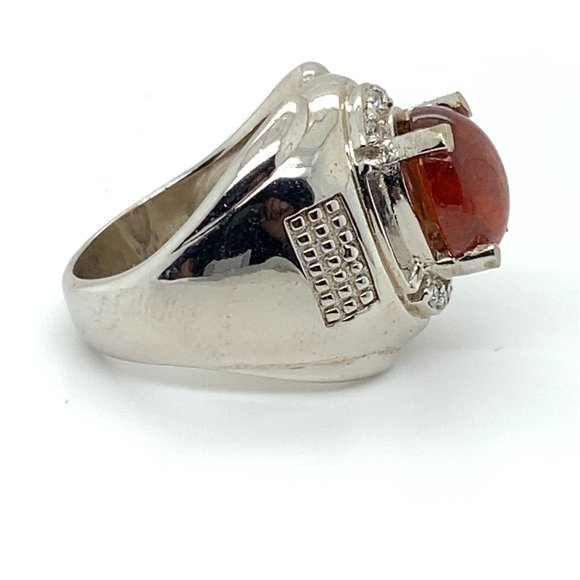 Orange Opal 4.02ct Platinum Finish Silver Ring 14g - Picture 4 of 7